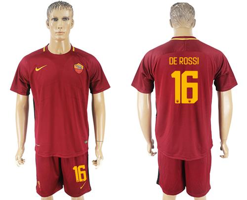 Roma #16 De Rossi Red Home Soccer Club Jersey - Click Image to Close